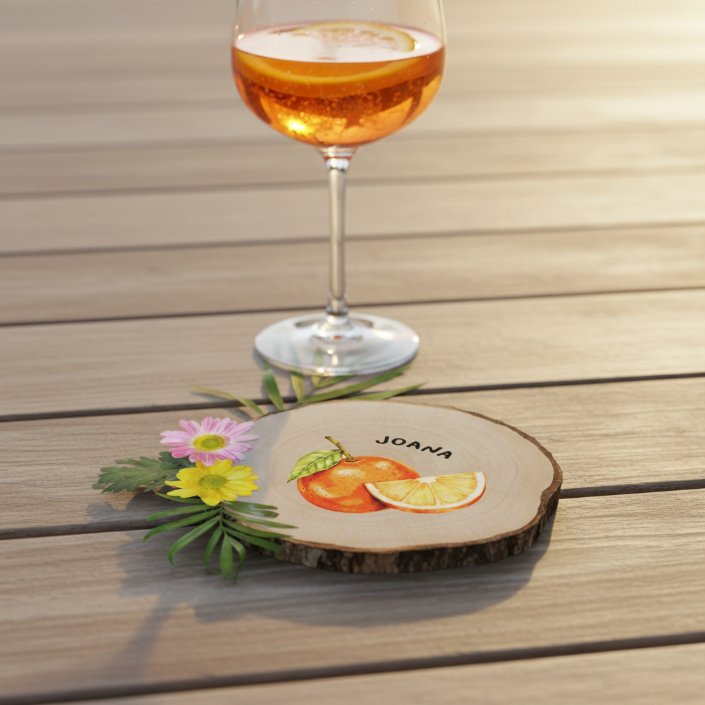 Individuell bedruckter Aperol Spritz Untersetzer aus Holz mit deinem Namen