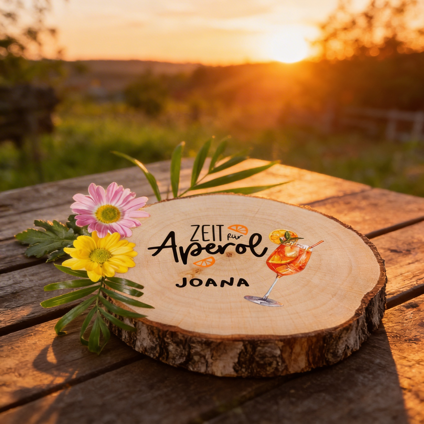 Aperol Geschenk - Untersetzer Holz mit Wunschname bedruckt