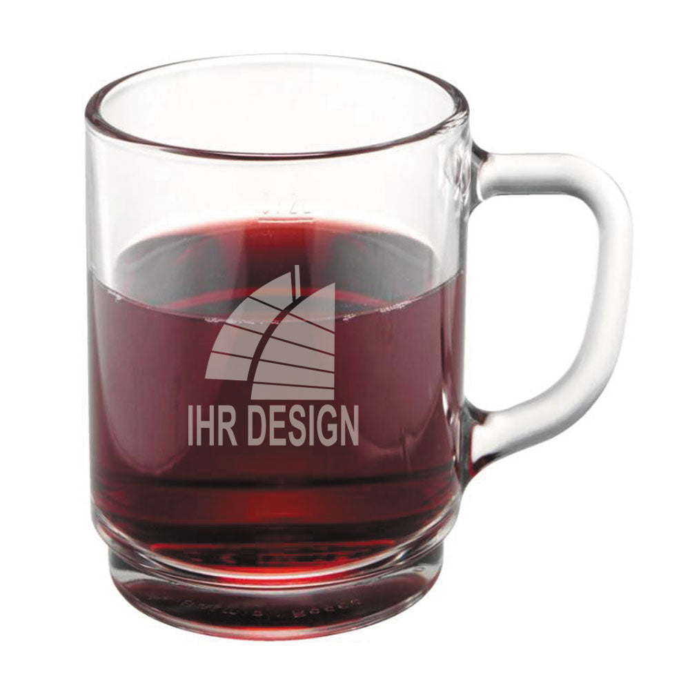 Glastasse mit Eichstrich und Gravur deines Logos