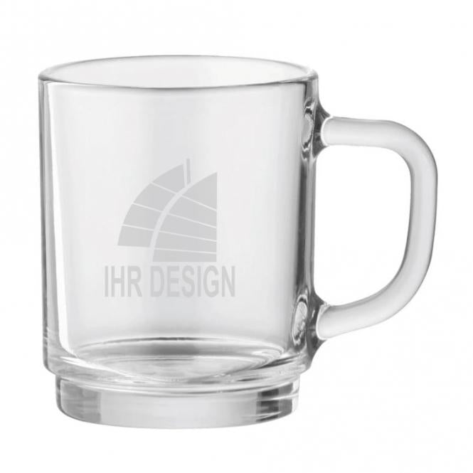 Glastasse mit Eichstrich und Gravur deines Logos