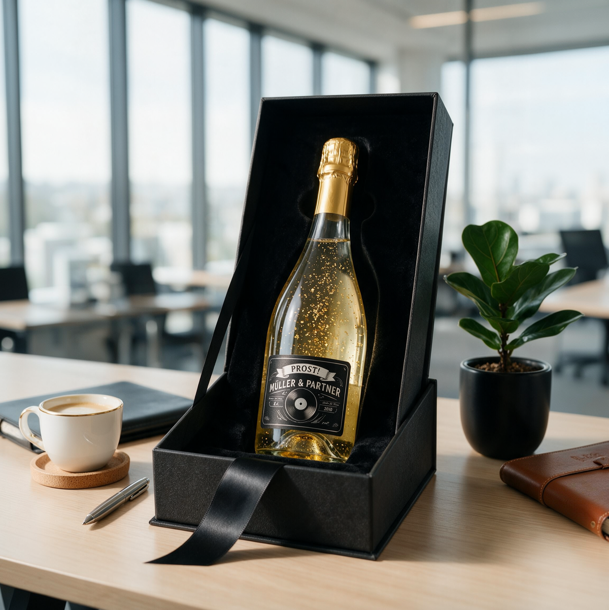 Piccolo Sekt mit Blattgold und Druck deines Logos / Designs