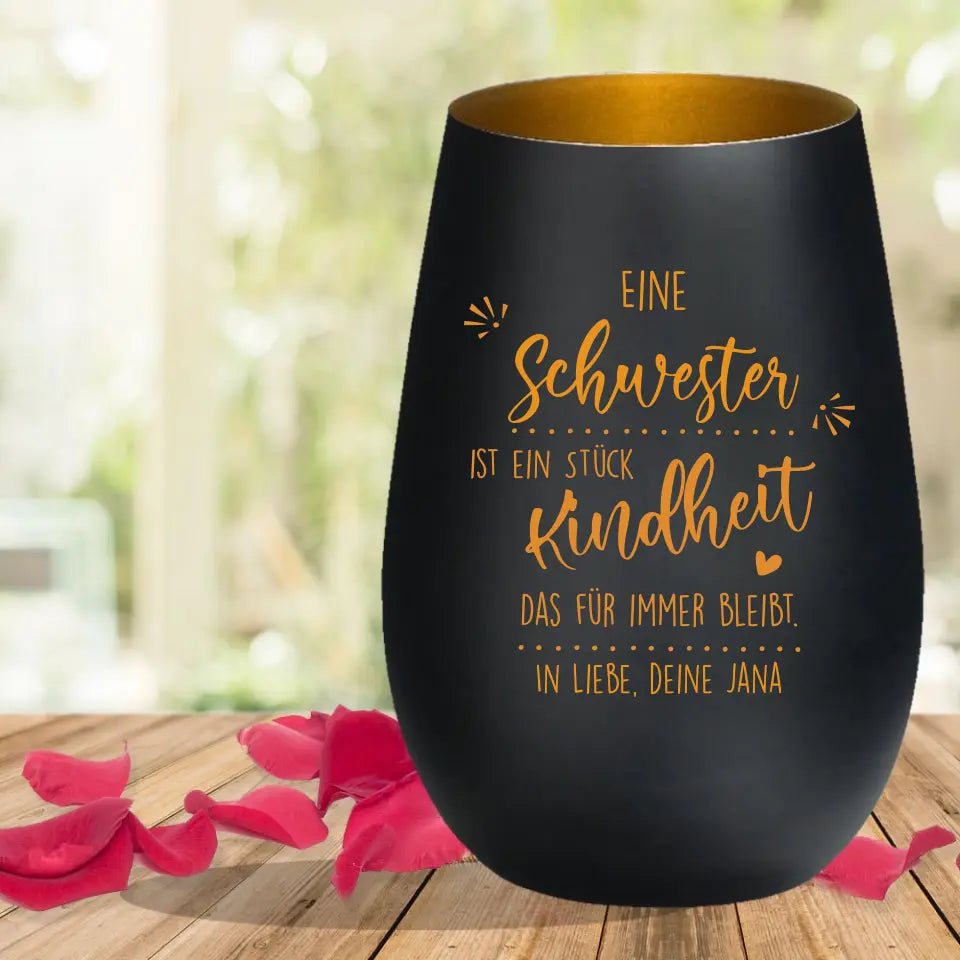 Geschenkidee - persönliches Windlicht mit Gravur - ein Stück Kindheit