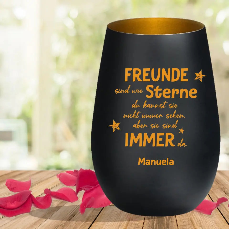 Freunde sind wie Sterne - individuell graviertes Windlicht