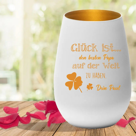 Glück ist ... Windlicht mit individueller Gravur für Mama, Papa, Oma, usw. - Geschenk zum Muttertag