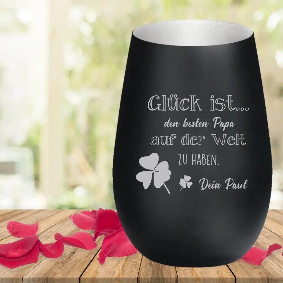 Glück ist ... Windlicht mit individueller Gravur für Mama, Papa, Oma, usw.
