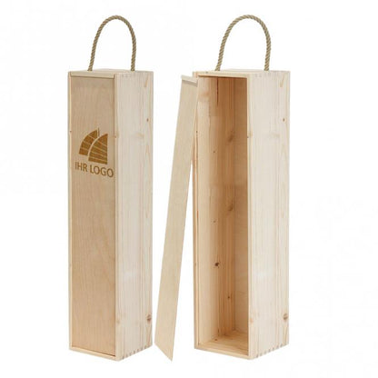 Holzkiste 1er mit Schiebedeckel und Gravur deines Logos / Designs (optional mit Trageseil)