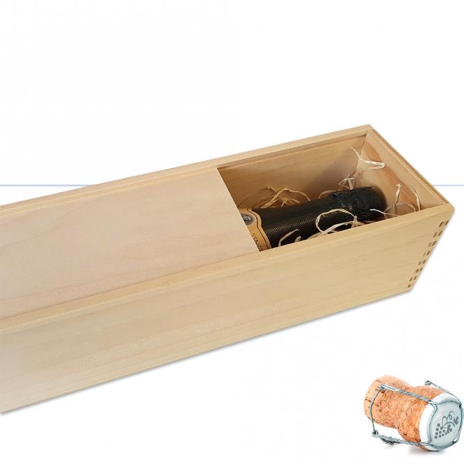 Holzkiste 1er mit Schiebedeckel und Gravur deines Logos / Designs (optional mit Trageseil)