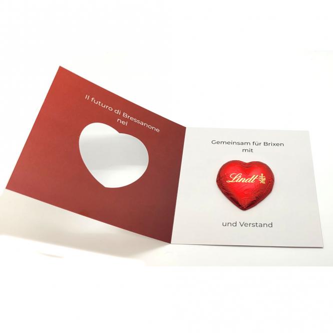 Gruß-Karte / Klappkarte inkl. Lindt Schoko-Herz mit Fotodruck deines Logos / Designs