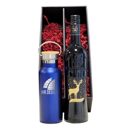 Glühwein-Geschenk-Set mit Isoflasche und Gravur deines Logos / Designs