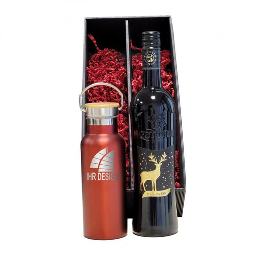 Glühwein-Geschenk-Set mit Isoflasche und Gravur deines Logos / Designs
