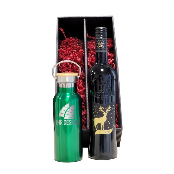 Glühwein-Geschenk-Set mit Isoflasche und Gravur deines Logos / Designs