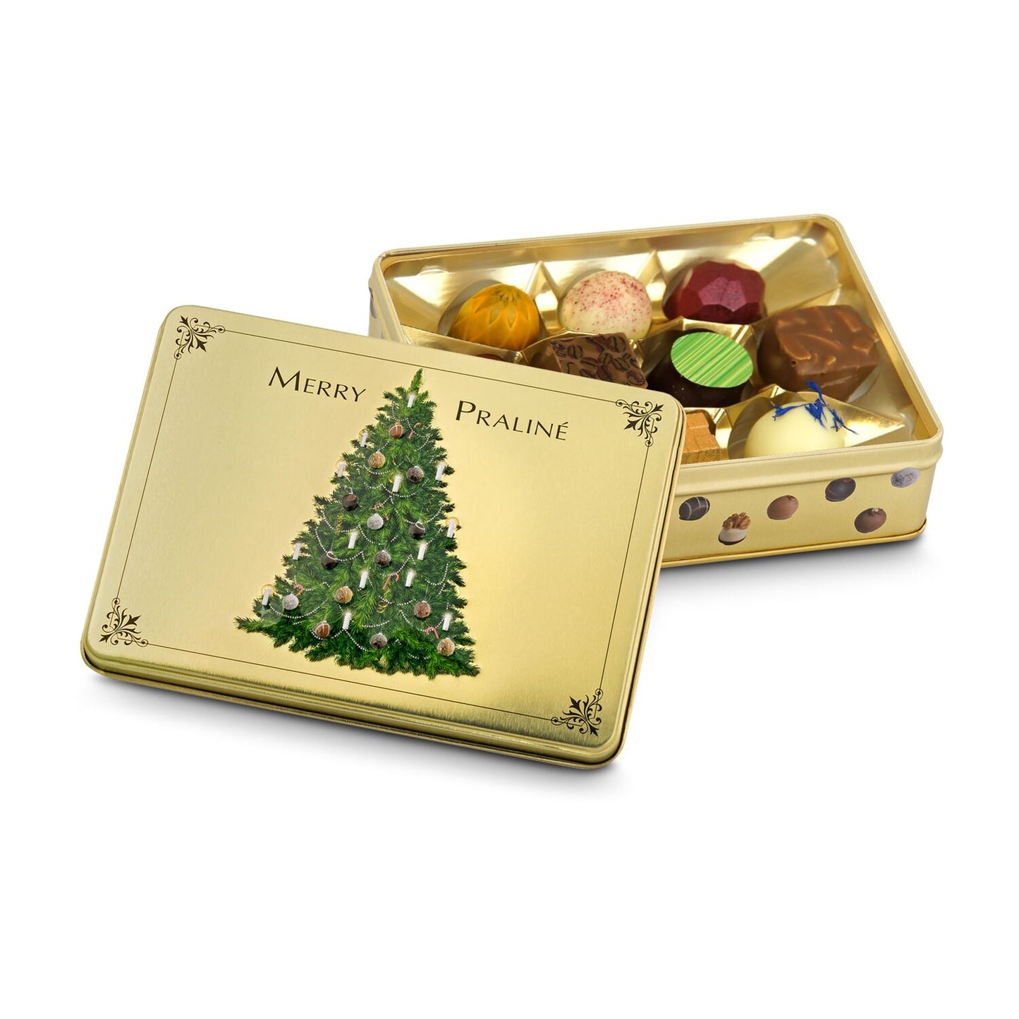 Merry Praliné – Geschenkdose mit 125 g Pralinen in Gold