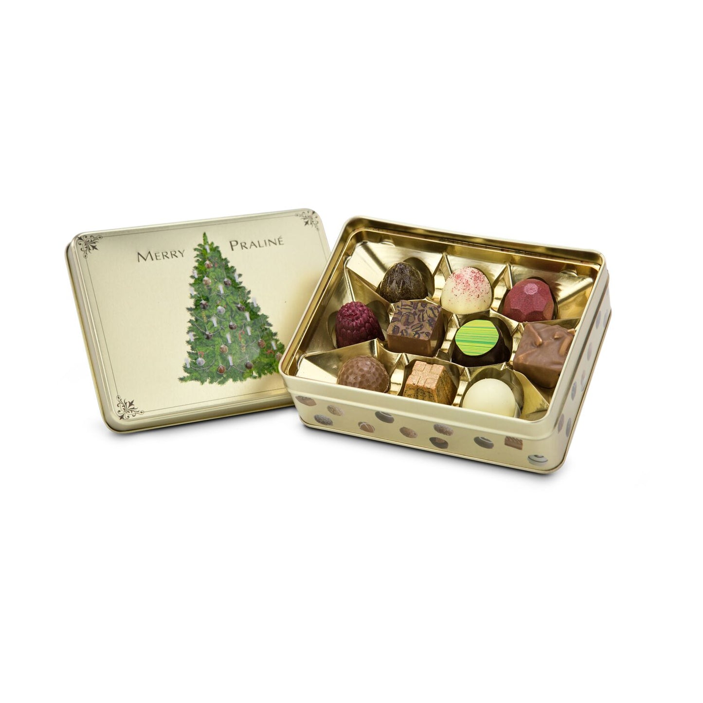 Merry Praliné – Geschenkdose mit 125 g Pralinen in Gold