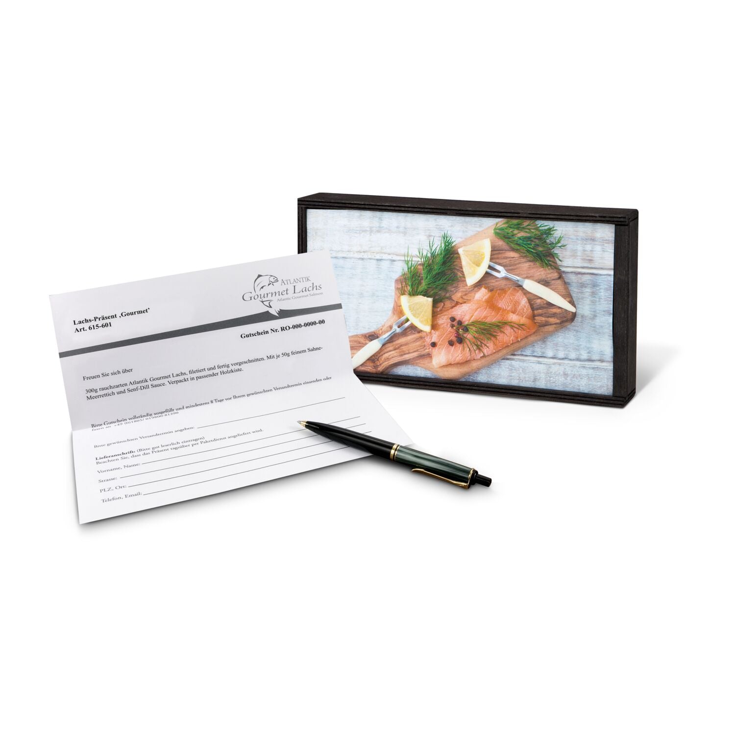 Lachs-Gutschein in Holzbox: Gourmet