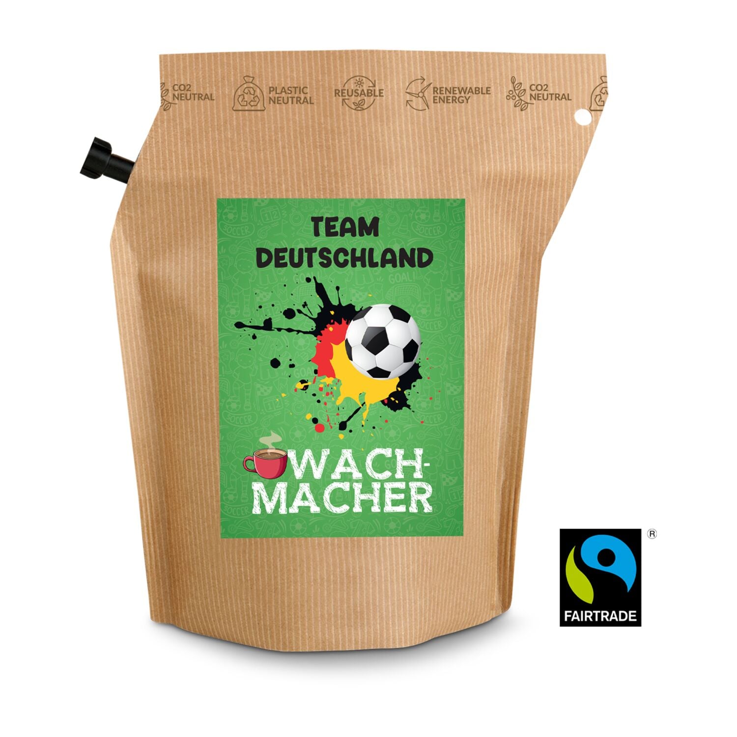 Fußball Team Deutschland Wachmacher, wiederverwendbarer Brühbeutel mit Fairtrade Kaffee