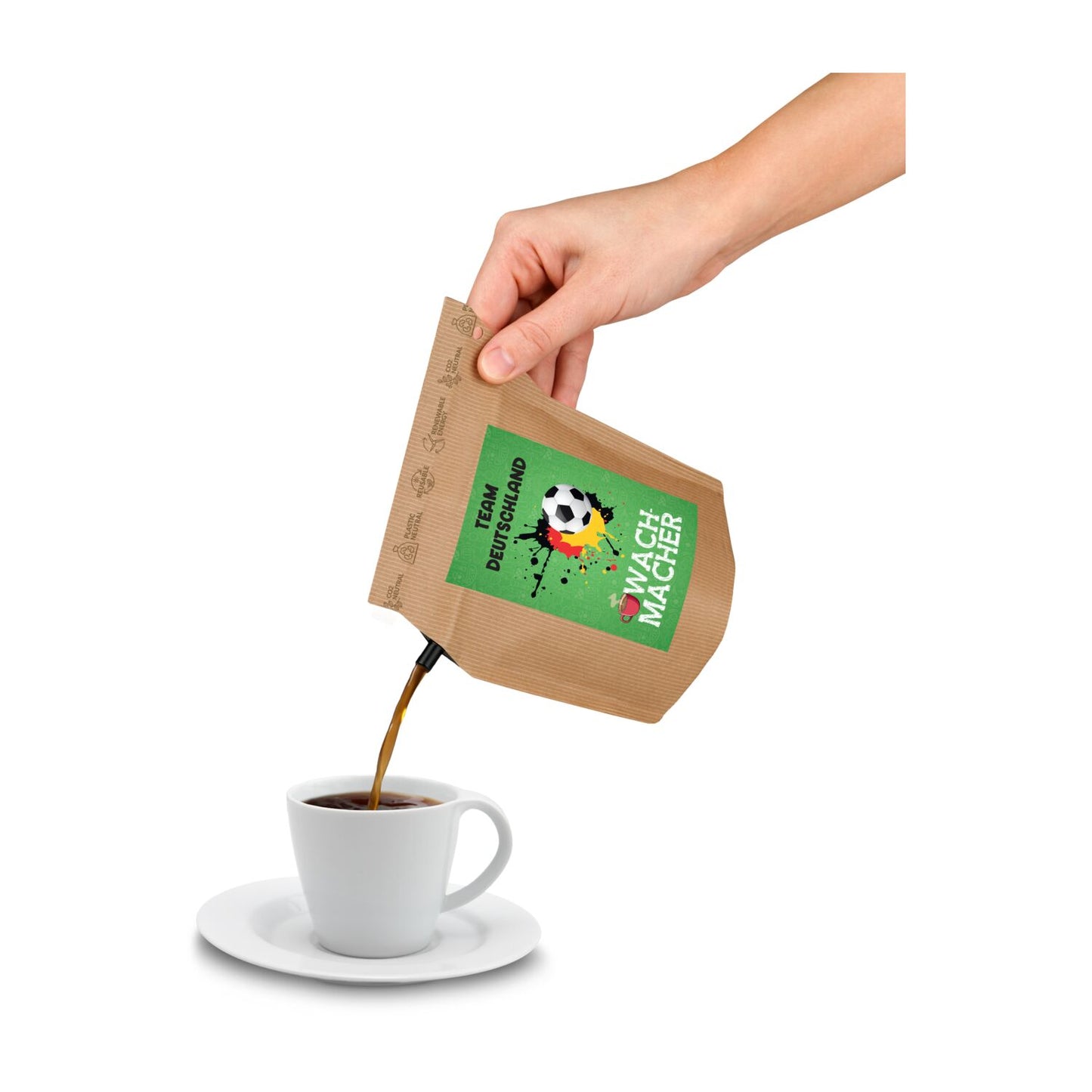 Fußball Team Deutschland Wachmacher, wiederverwendbarer Brühbeutel mit Fairtrade Kaffee