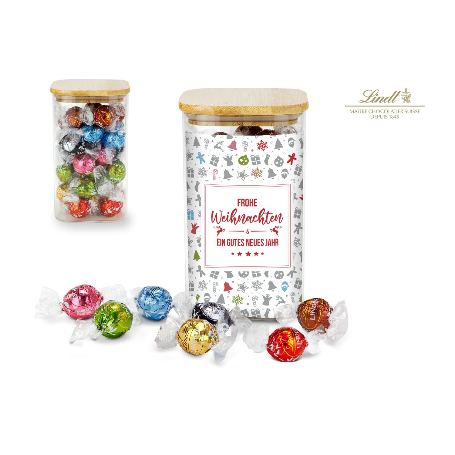 Lindor Team-Glas Frohe Weihnachten mit 35 Lindt Lindorkugeln