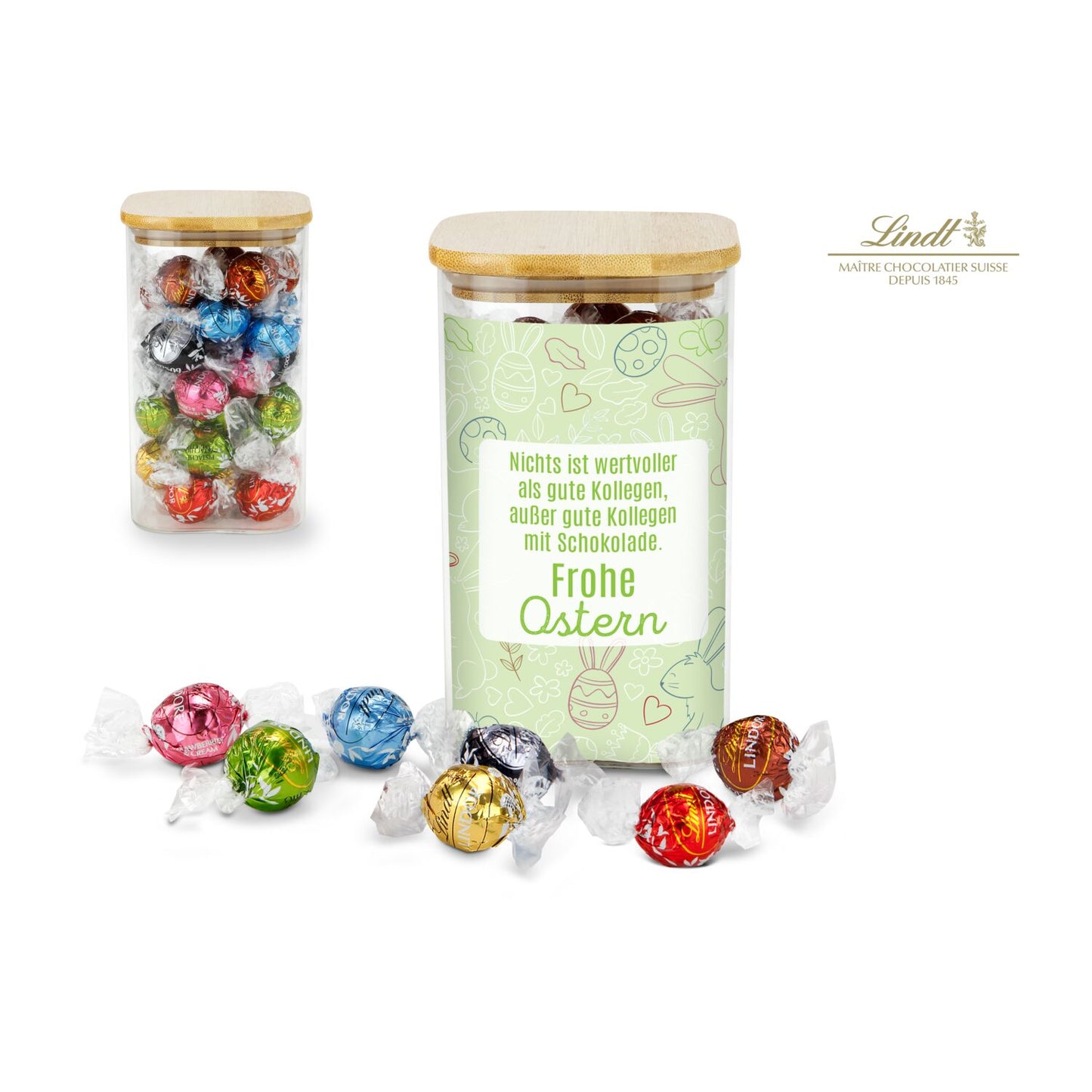 Lindor Team-Glas Frohe Ostern mit 35 Lindt Lindorkugeln