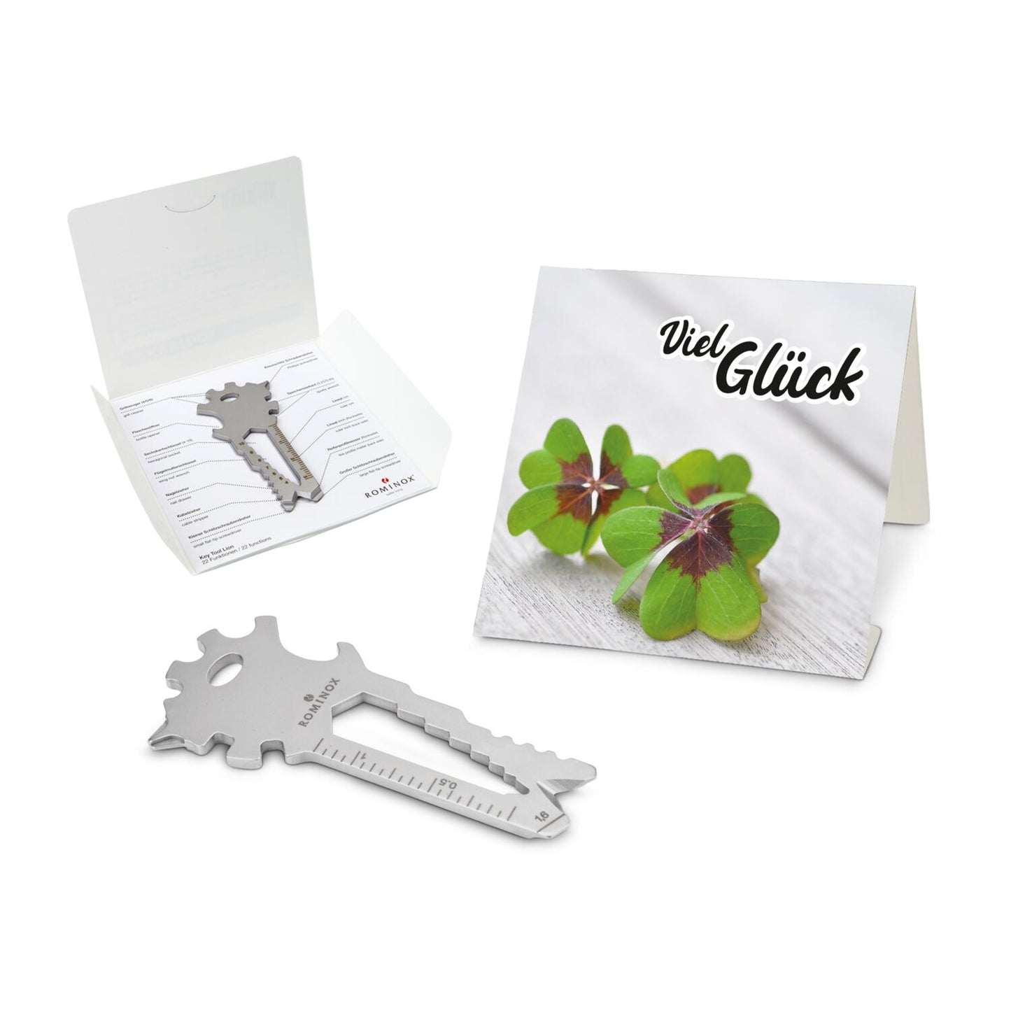 ROMINOX® Key Tool / Multifunktionswerkzeug im Motiv-Mäppchen Viel Glück