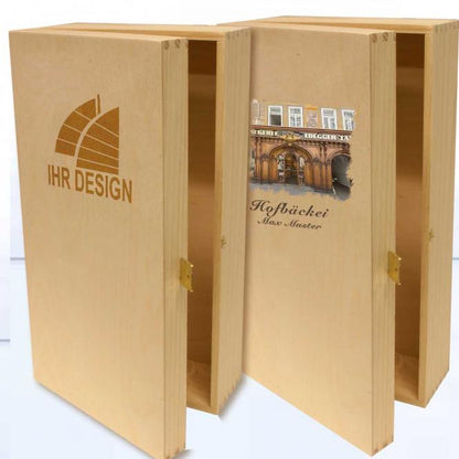 Holzkiste 2er mit Gravur / Fotodruck deines Logos / Designs