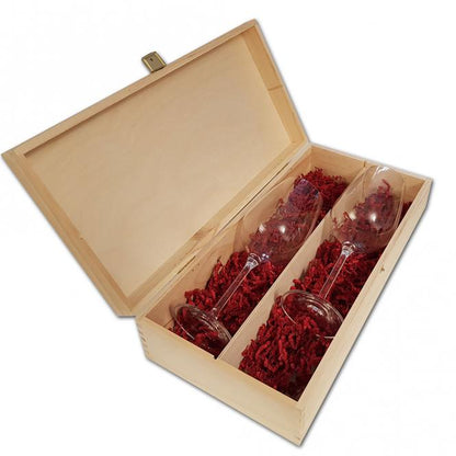 Rotweingläser-Geschenkset mit 3er Holzkiste und Gravur deines Logos / Designs