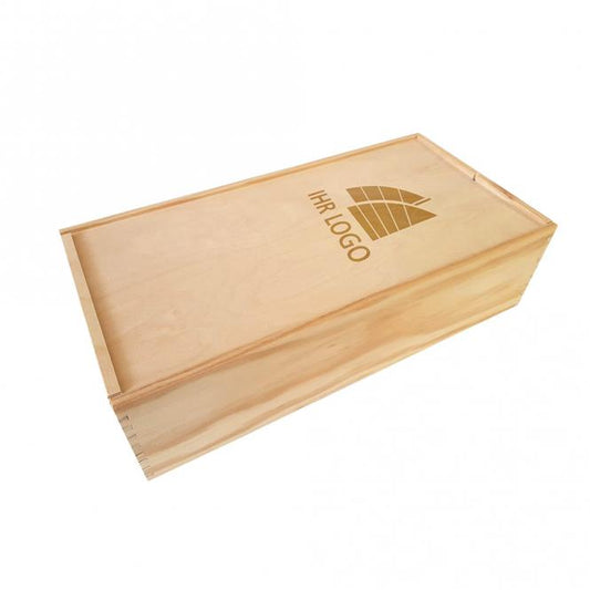 Holzkiste 2er mit Schiebedeckel und Gravur deines Logos / Designs