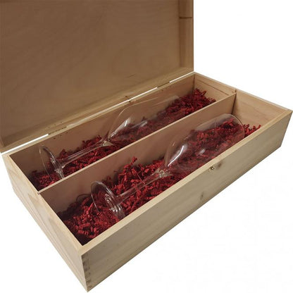 Sektgläser / Champagnergläser Set mit 2er Holzkiste und Gravur deines Logos / Designs