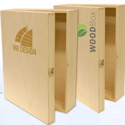 Holzkiste 3er mit Gravur / Fotodruck deines Logos / Designs
