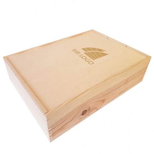 Holzkiste 3er mit Schiebedeckel und Gravur deines Logos / Designs