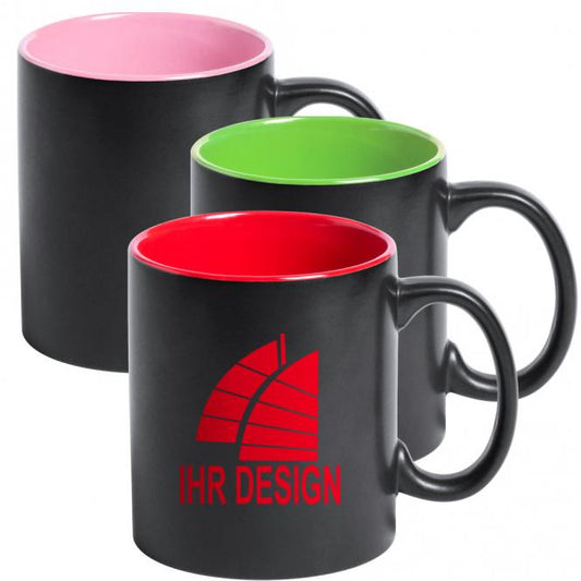 Keramik-Tasse / Lasertasse mit Gravur deines Logos / Designs (zweifarbig, schwarz)