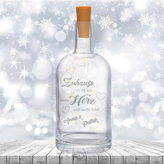 Decorative bottle with engraving - home is where your heart feels good
