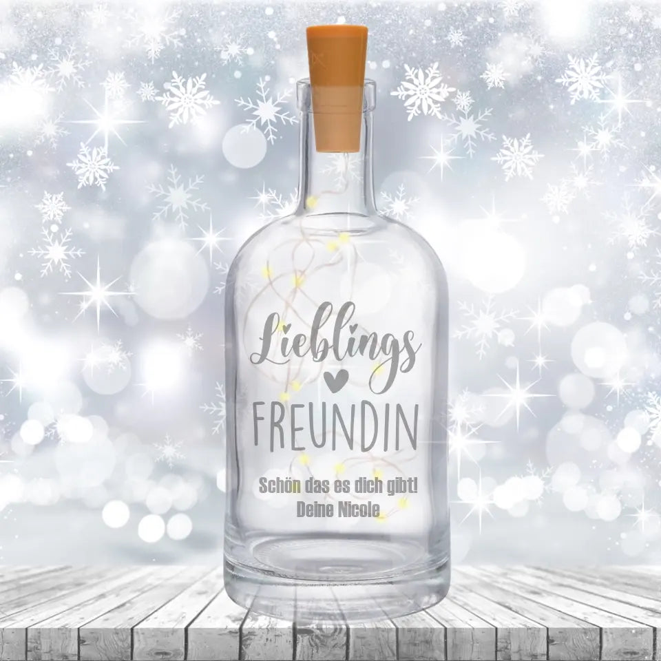 Lichterflasche für deine Lieblingsfreundin / Kollegin / Nachbarin, individuell graviert