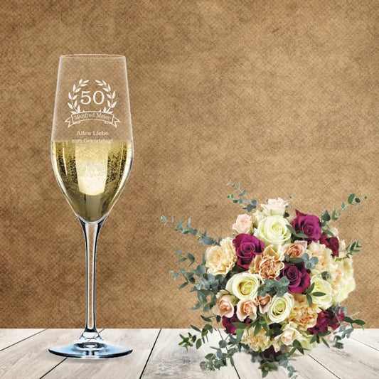 Champagne glass with individual engraving for your birthday