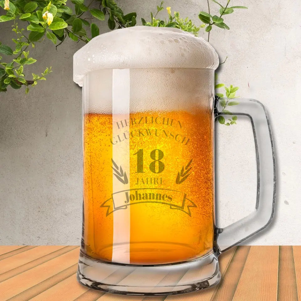 Bierkrug 0,3 oder 0,5 l mit individueller Gravur zum Geburtstag