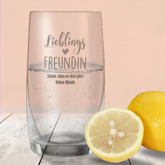 Individually engraved drinking glass / juice glass for your family or friends