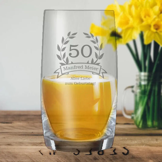 Drinking glass / juice glass with engraving as a birthday gift