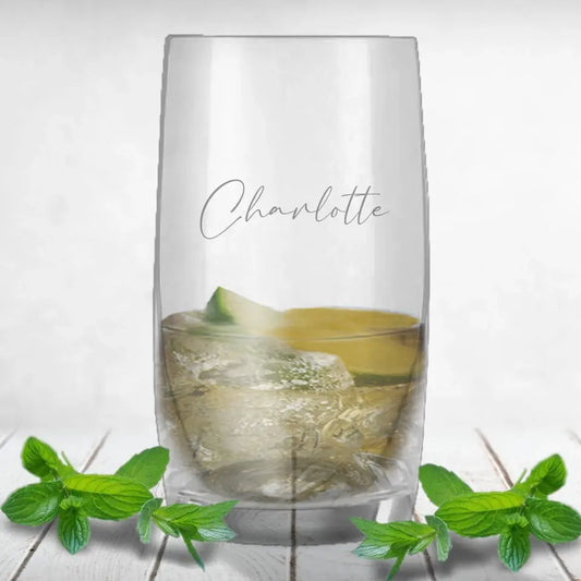 Drinking glass / juice glass with a beautiful motif and name engraving