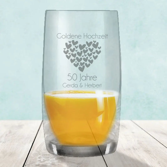Beautiful drinking glass/juice glass for a wedding with engraving