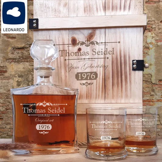 Whisky Geschenkset mit Leonardo Gläsern und Karaffe in Holzbox