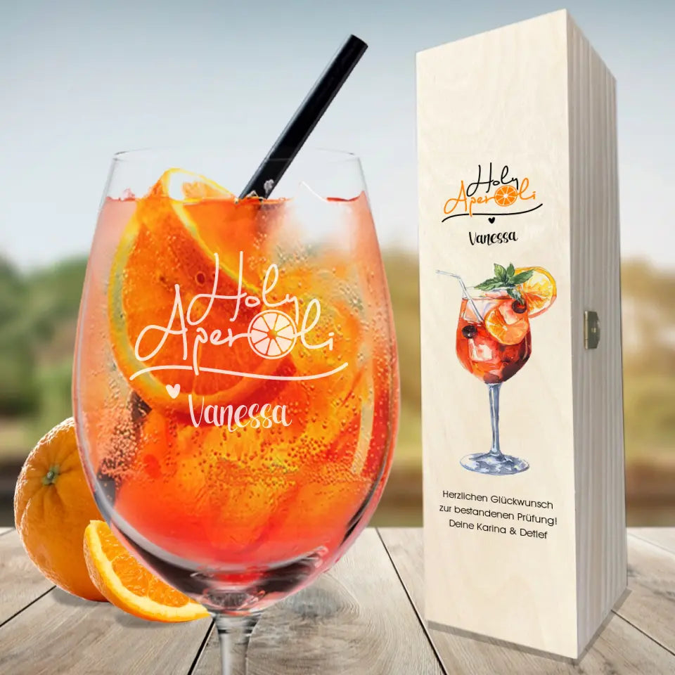 Edles Aperol Geschenkset "Holy Aperoli" mit Namen und Wunschtext graviert / bedruckt