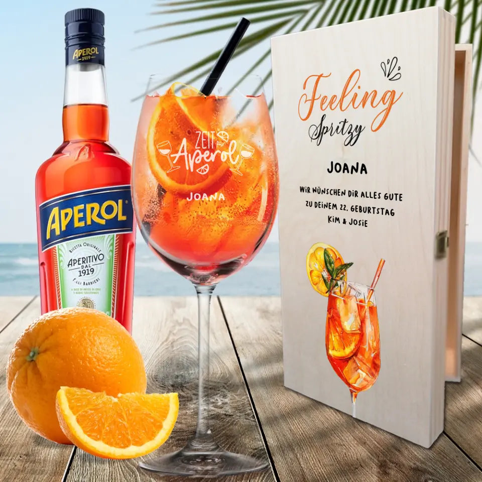 Aperol Geschenkset mit bedruckter Kiste und graviertem Glas