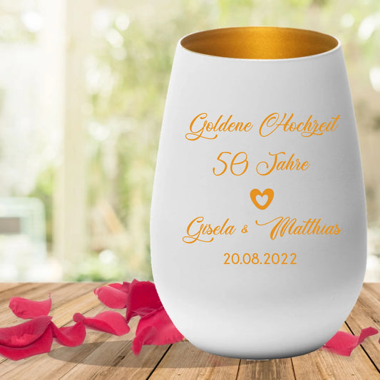 Windlicht Hochzeitstag , Silberhochzeit, Goldene Hochzeit mit persönlicher Gravur