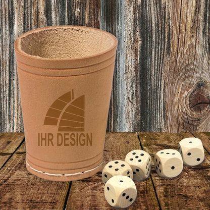 Würfelbecher mit eigenem Logo / Design (Leder | Gravur, Prägung, Druck)
