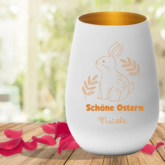 Ostern Windlicht als Geschenkidee graviert mit Hase und Wunschtext