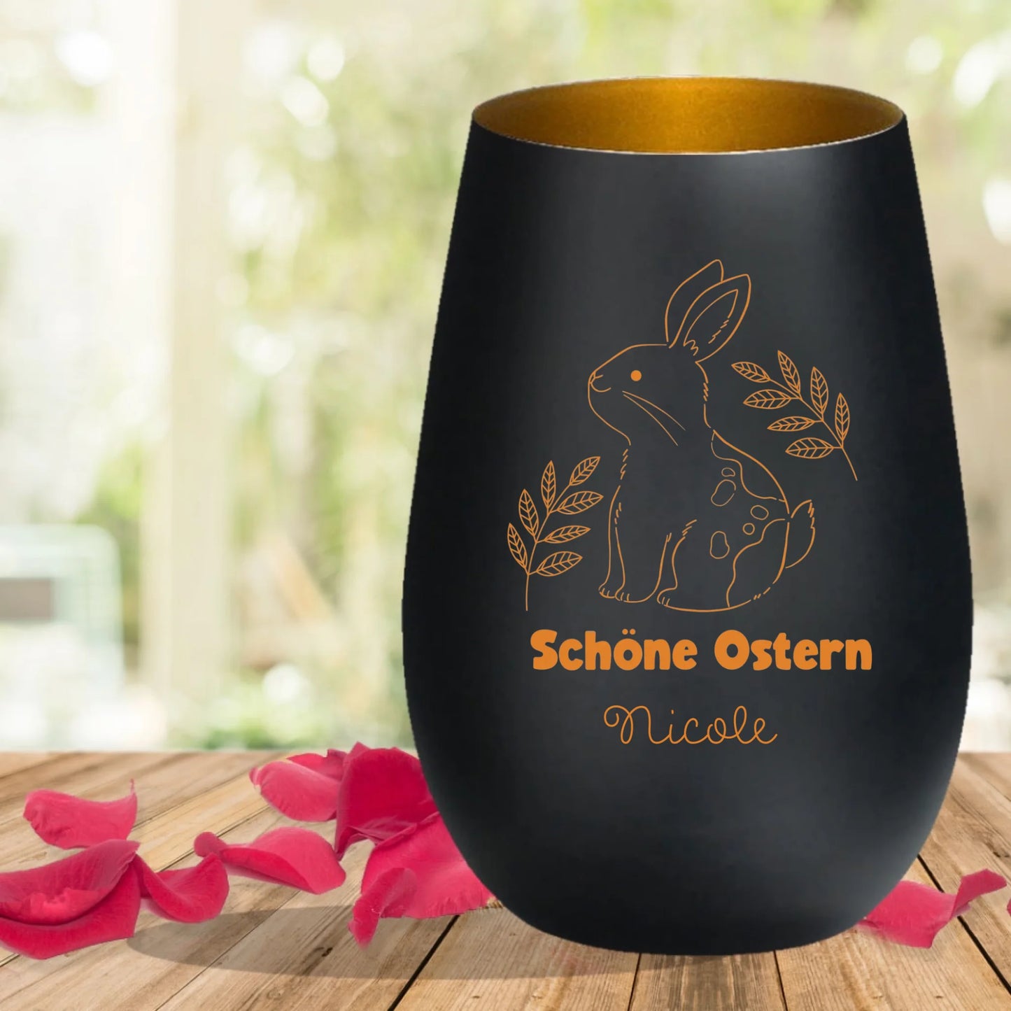 Ostern Windlicht als Geschenkidee graviert mit Hase und Wunschtext