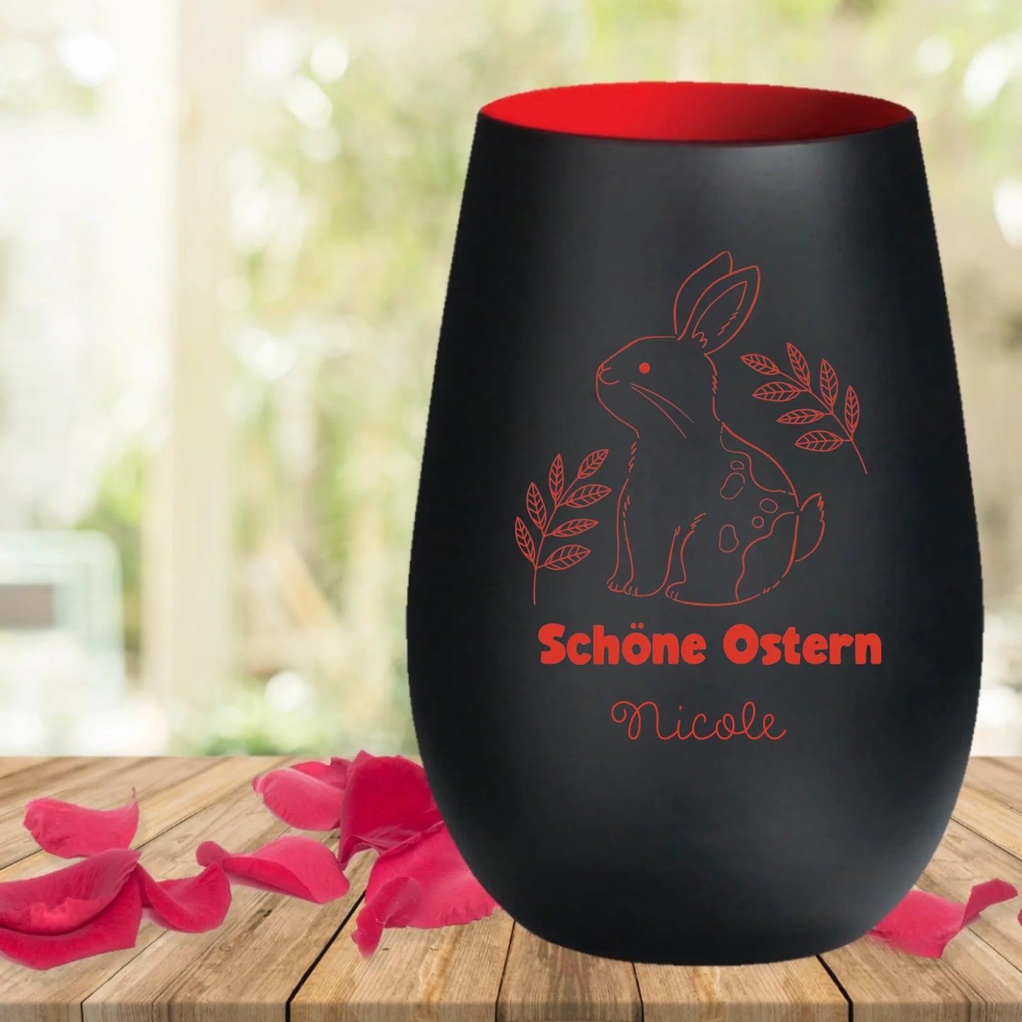 Ostern Windlicht als Geschenkidee graviert mit Hase und Wunschtext