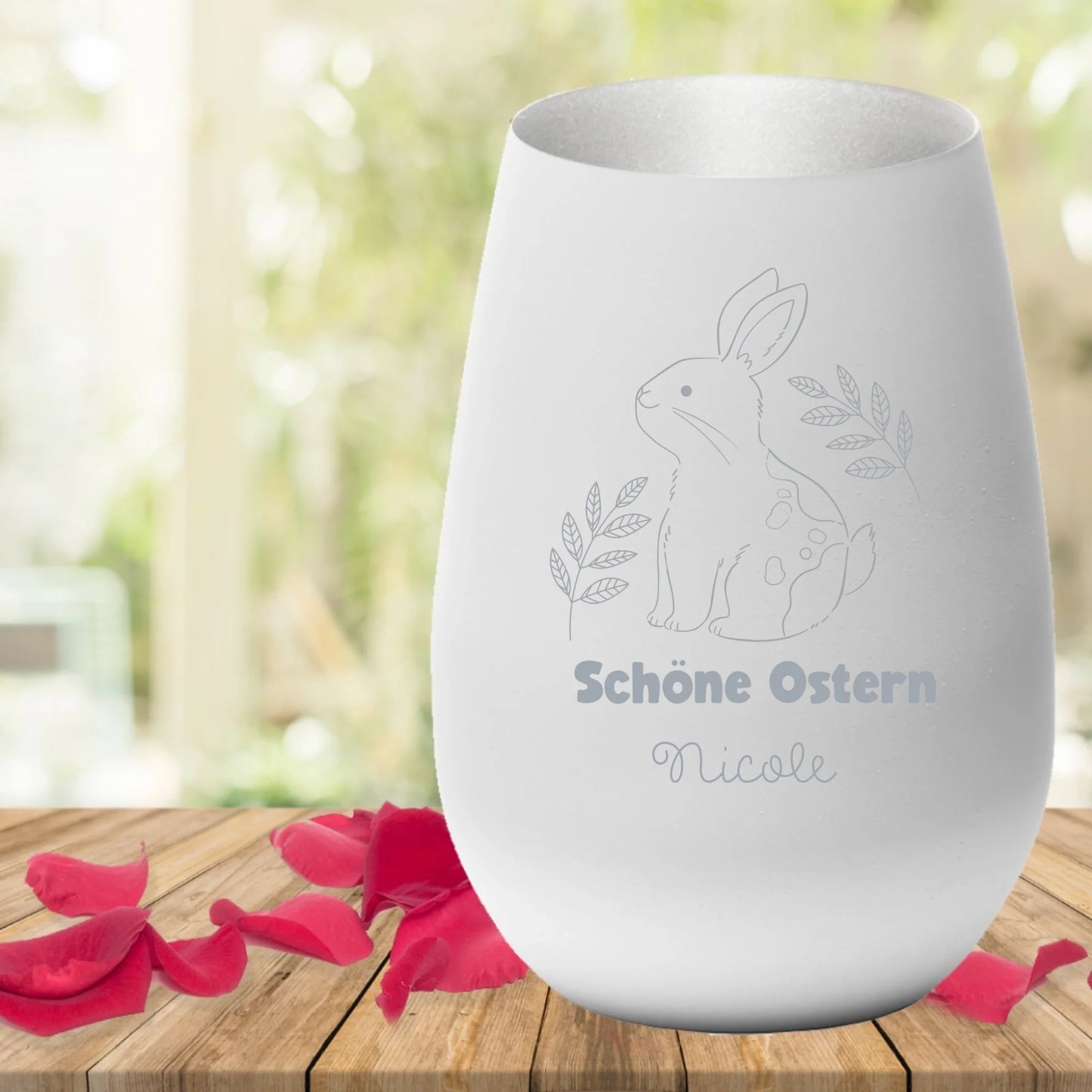 Ostern Windlicht als Geschenkidee graviert mit Hase und Wunschtext