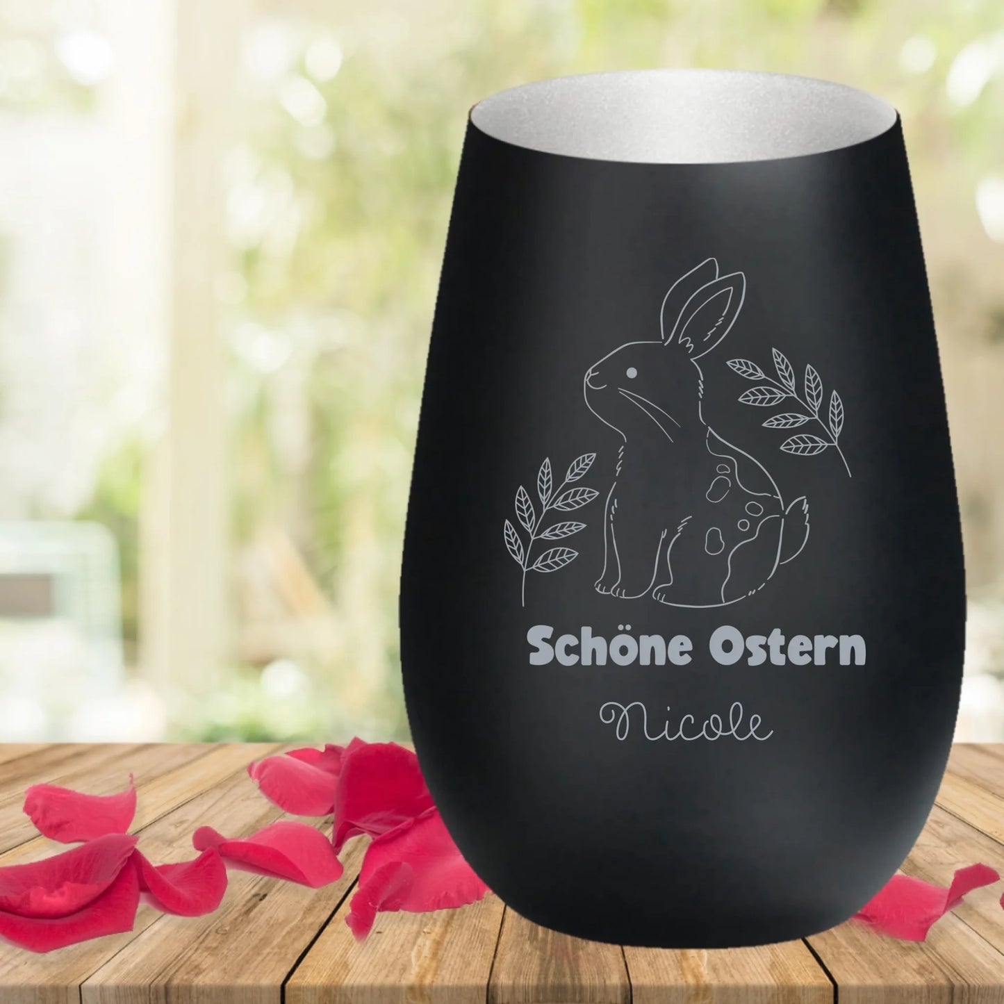 Ostern Windlicht als Geschenkidee graviert mit Hase und Wunschtext