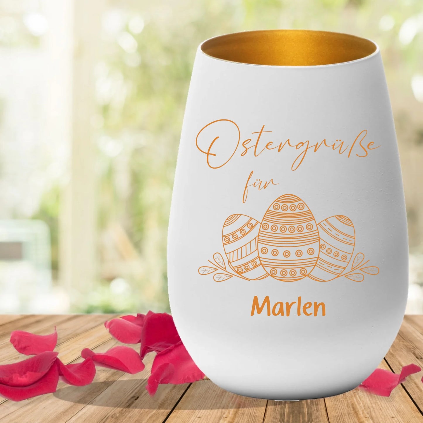 Individuell graviertes Ostern Windlicht als Geschenkidee mit Wunschtext