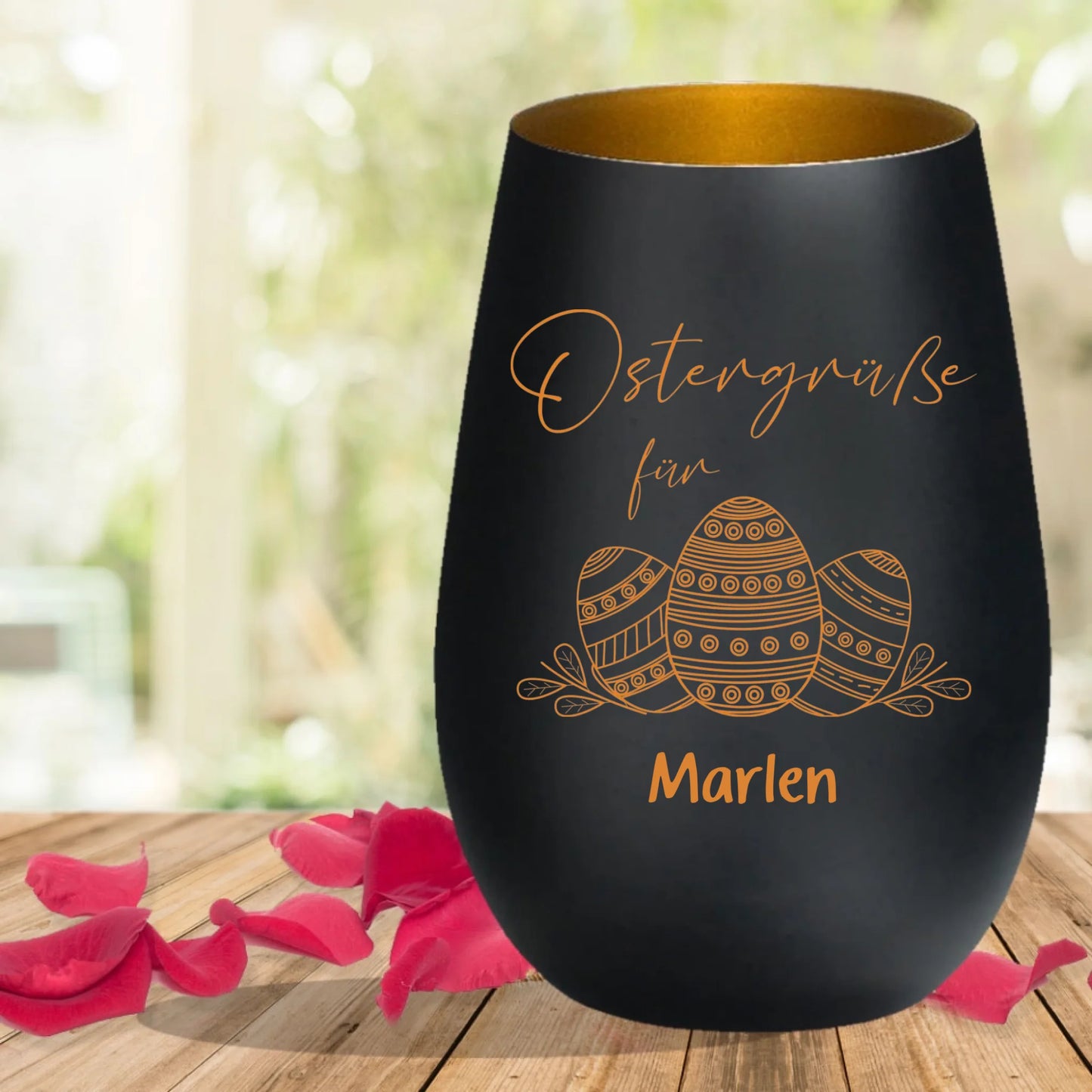 Individuell graviertes Ostern Windlicht als Geschenkidee mit Wunschtext